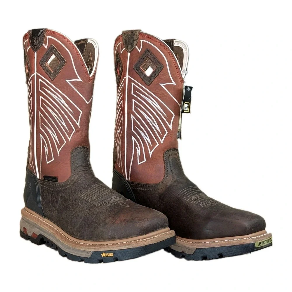 Justin Mens Steel Toe Vibram Waterproof Work Boots Brown WK2115 Size 9.5D